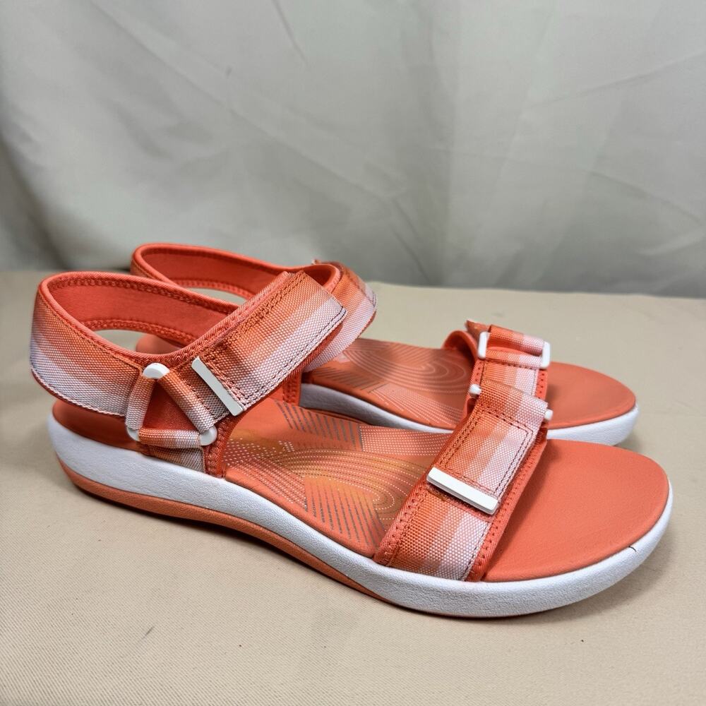 Clarks Aisley Lily Orange Sport Sandals Cushioned Adjustable Women’s Size 9